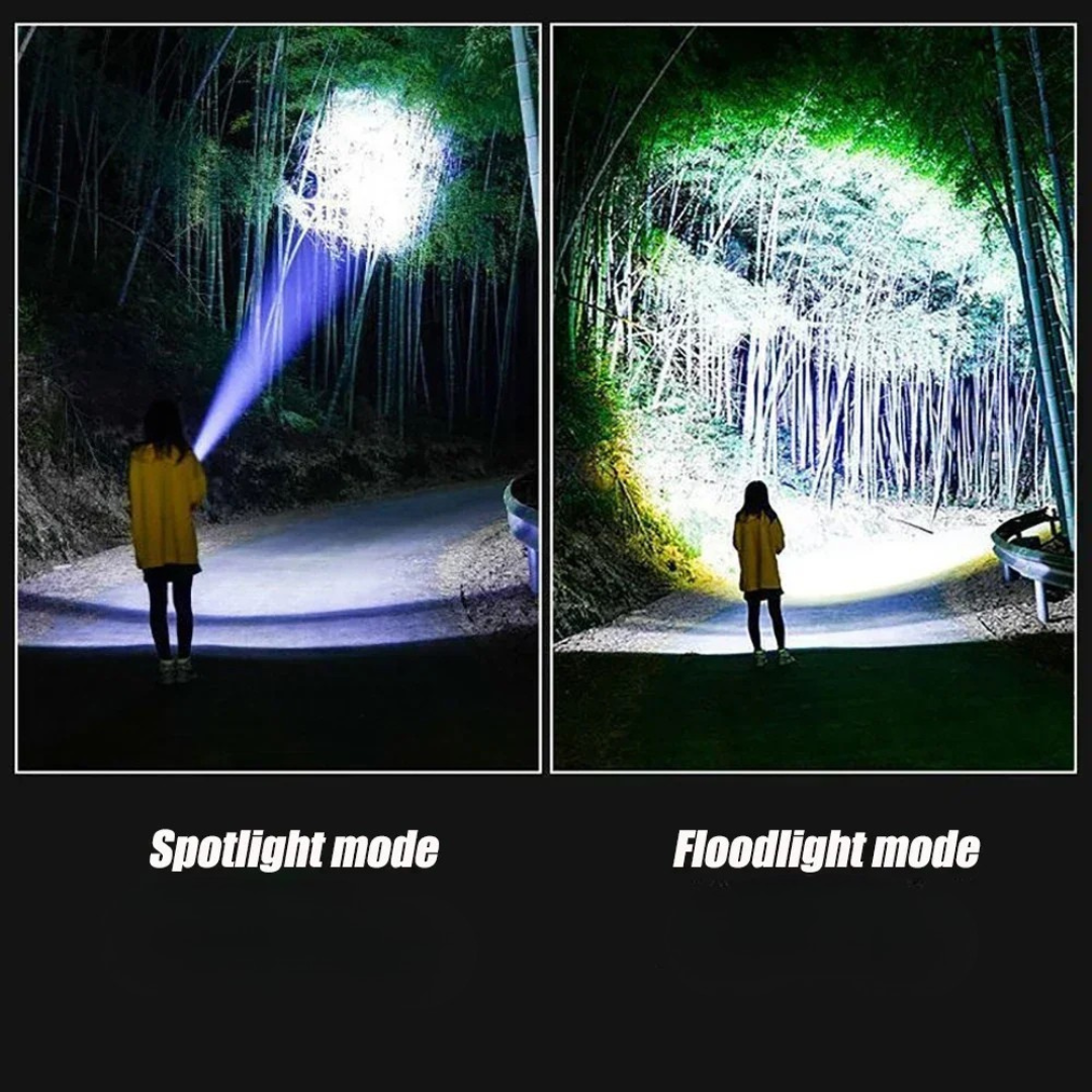 Ultraheldere Tactische LED-Zaklamp – 100.000 Lumen, 15000mAh Ingebouwde Batterij, Digitale Display, Zoomfunctie & Powerbank – tot 9000M!