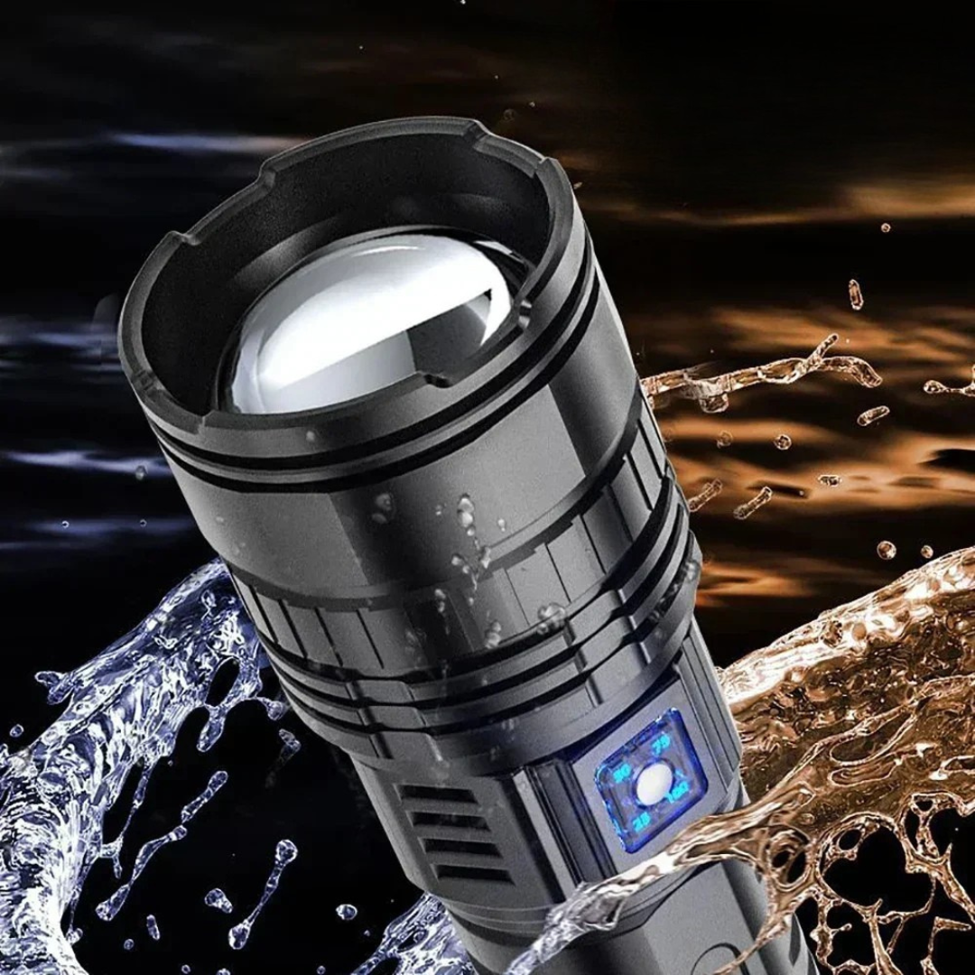 Ultraheldere Tactische LED-Zaklamp – 100.000 Lumen, 15000mAh Ingebouwde Batterij, Digitale Display, Zoomfunctie & Powerbank – tot 9000M!