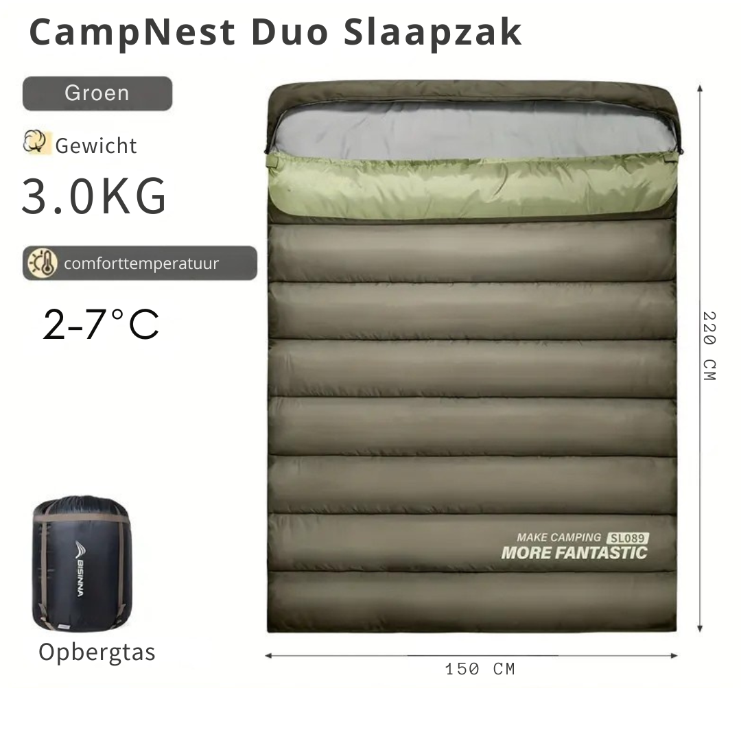 CampNest Duo Slaapzak – Dubbele Slaapzak voor 2 Personen, Warm & Draagbaar voor Kamperen en Outdoor Avonturen