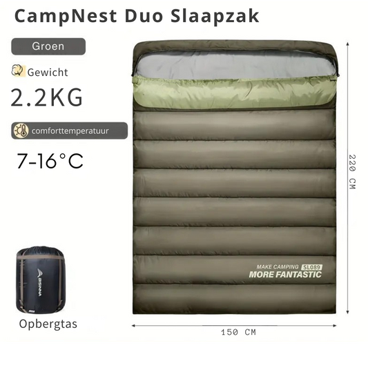 CampNest Duo Slaapzak – Dubbele Slaapzak voor 2 Personen, Warm & Draagbaar voor Kamperen en Outdoor Avonturen