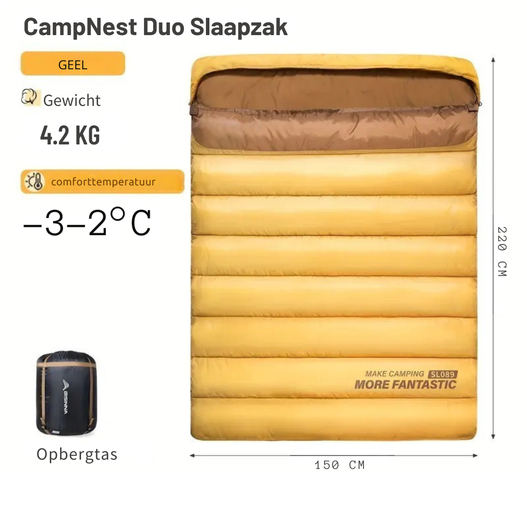 CampNest Duo Slaapzak – Dubbele Slaapzak voor 2 Personen, Warm & Draagbaar voor Kamperen en Outdoor Avonturen
